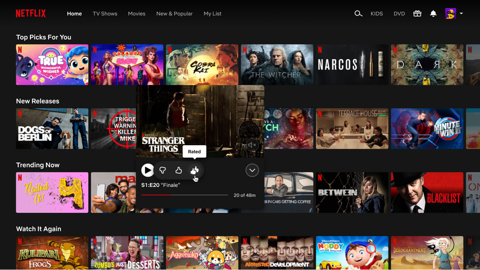 Netflix two-thumbs-up feature